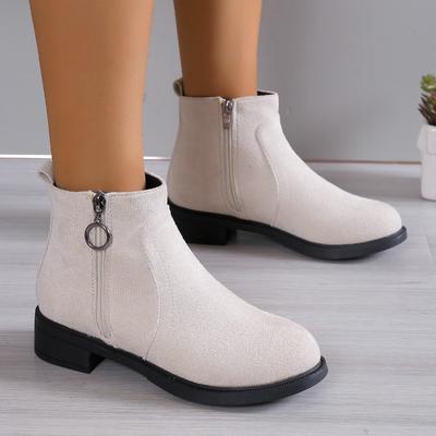 2024 Spring and Autumn Hot Selling Women's Shoes Fashion Solid Color Round Toe Low Heel Short Side Zipper Women's Fashion Boots