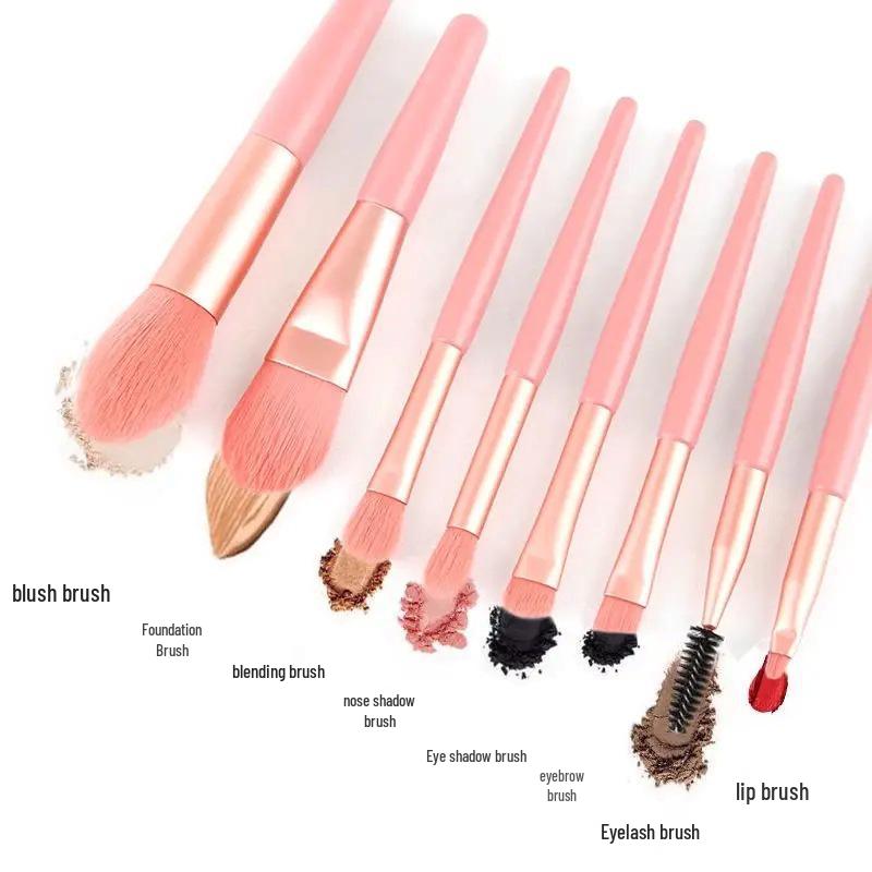 Beginner's 8-Piece Makeup Brush Set with Portable Leather Case – Soft Bristles for Contouring and Blending.