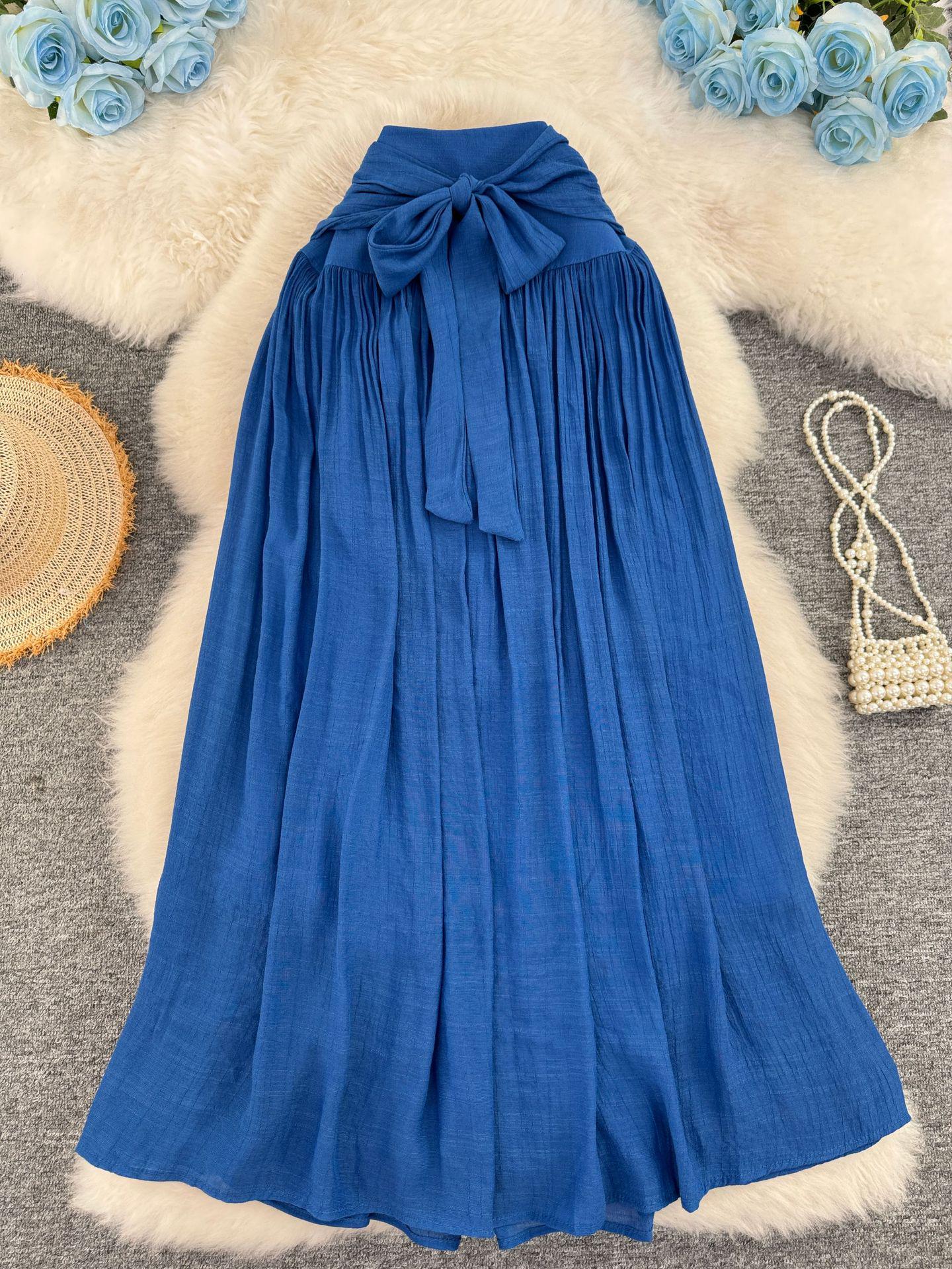 

Eur-Am Dopamine Color Cotton Linen A-line Midi Skirt: Classic & Versatile One Size темно-синього кольору
