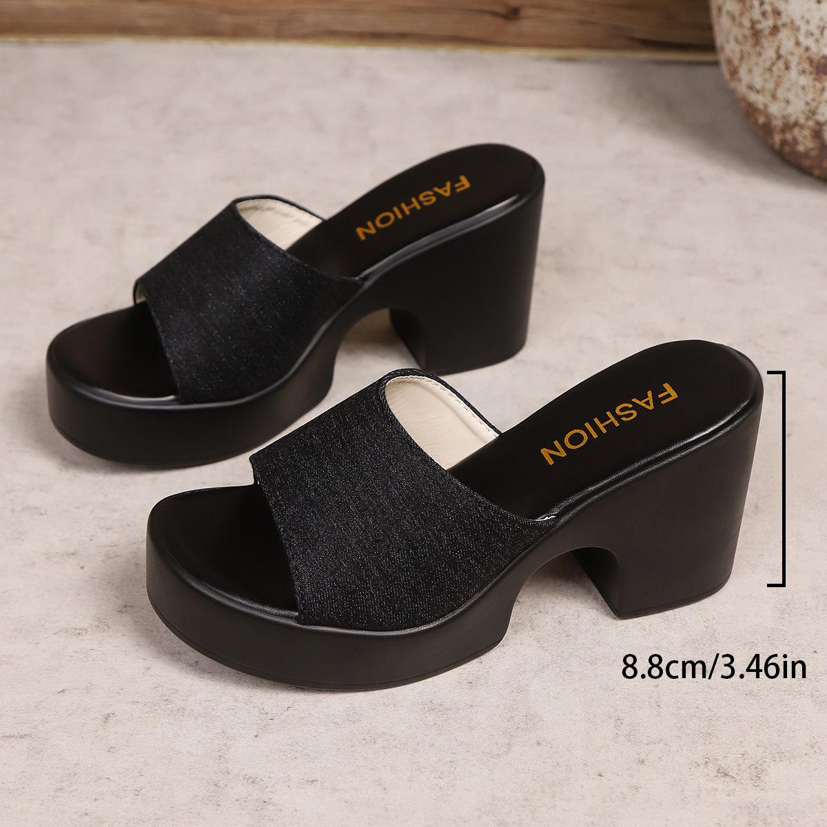 Women s Plus Size Chunky Heel Denim Sandals – Summer 2025 Collection, Size 43 41