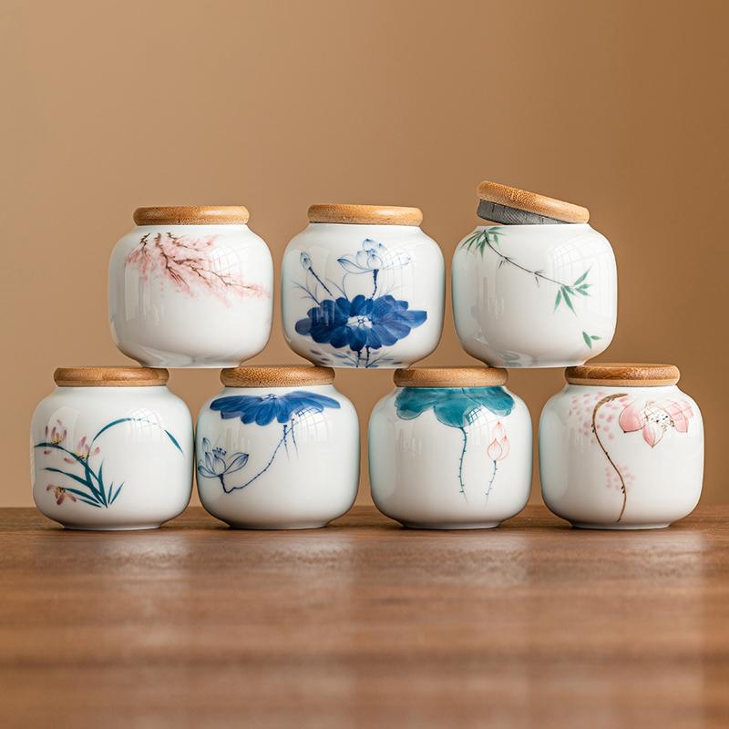 European Ceramic Lotus Leaf Candy Jar Portable Small Sealed Tea Jar Household Multifunctional Coffee Bean Nut Powder Storage Box