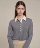 Iteoneolmomeonteu Striped Button Collar T-Shirt _ Navy