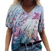 Summer V-neck 3D Flower Butterfly Printed Top Fashionable Casual Short Sleeved Women's T-shirts