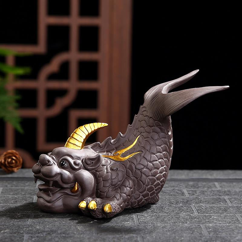 Zisha Tea Pet Ornament - Wealth Fish Dragon Tea Tray Accessory with Customizable Logo, Gongfu Tea Set Pixiu