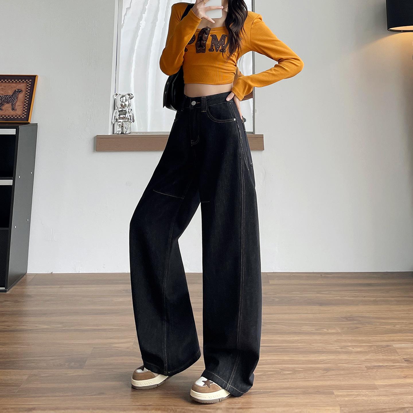 Women s Black & Gold Retro Wide-Leg Patchwork Jeans Small