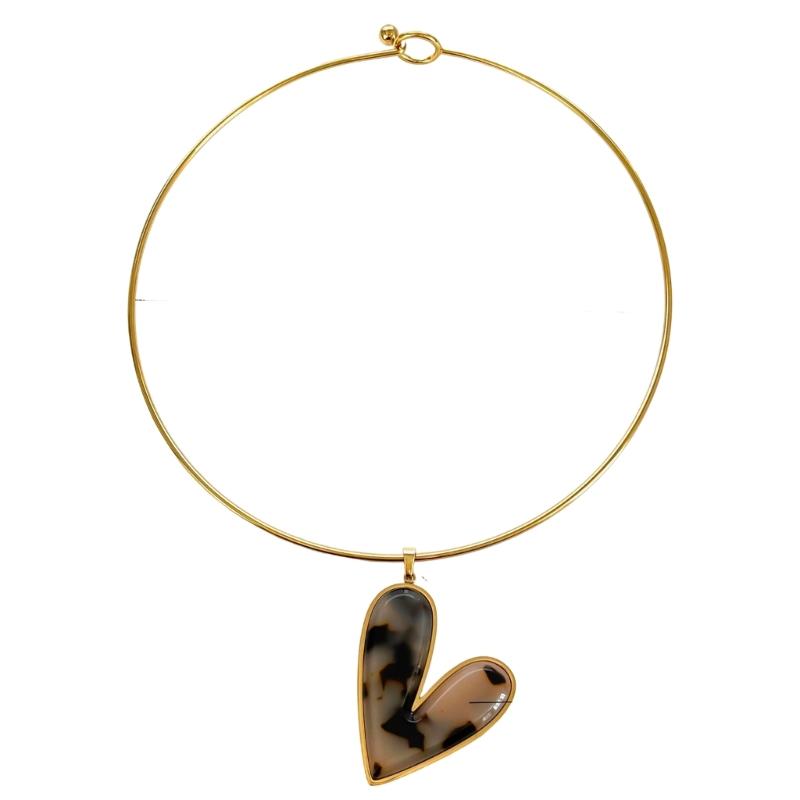 Stylish Leopard Print Acrylic Pendant Necklace Heart/Flower Charm Neckchain Lightweight Trendy Jewelry Gift