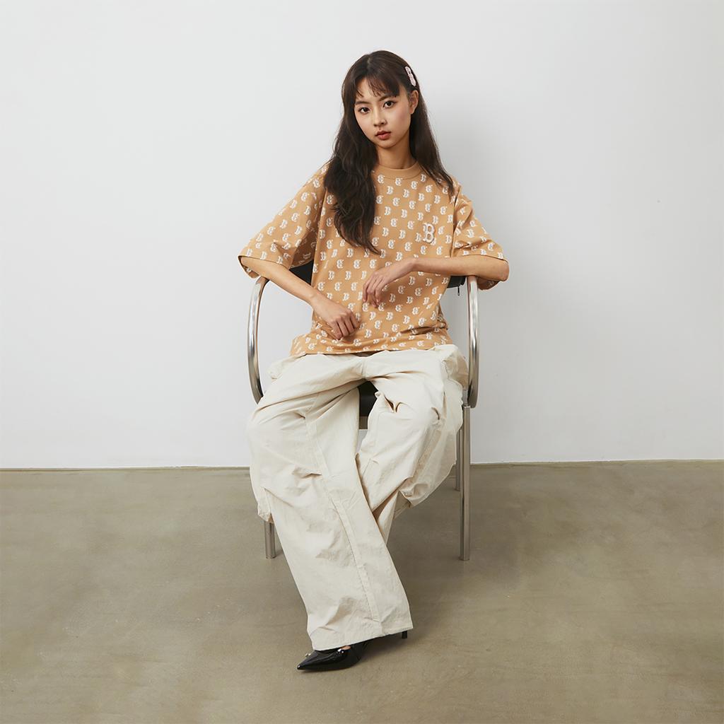 New MLB MONOGRAM Collection Fashion Sports Collection T Shirt Unisex Light Camel 3ATSM0243-43CAL