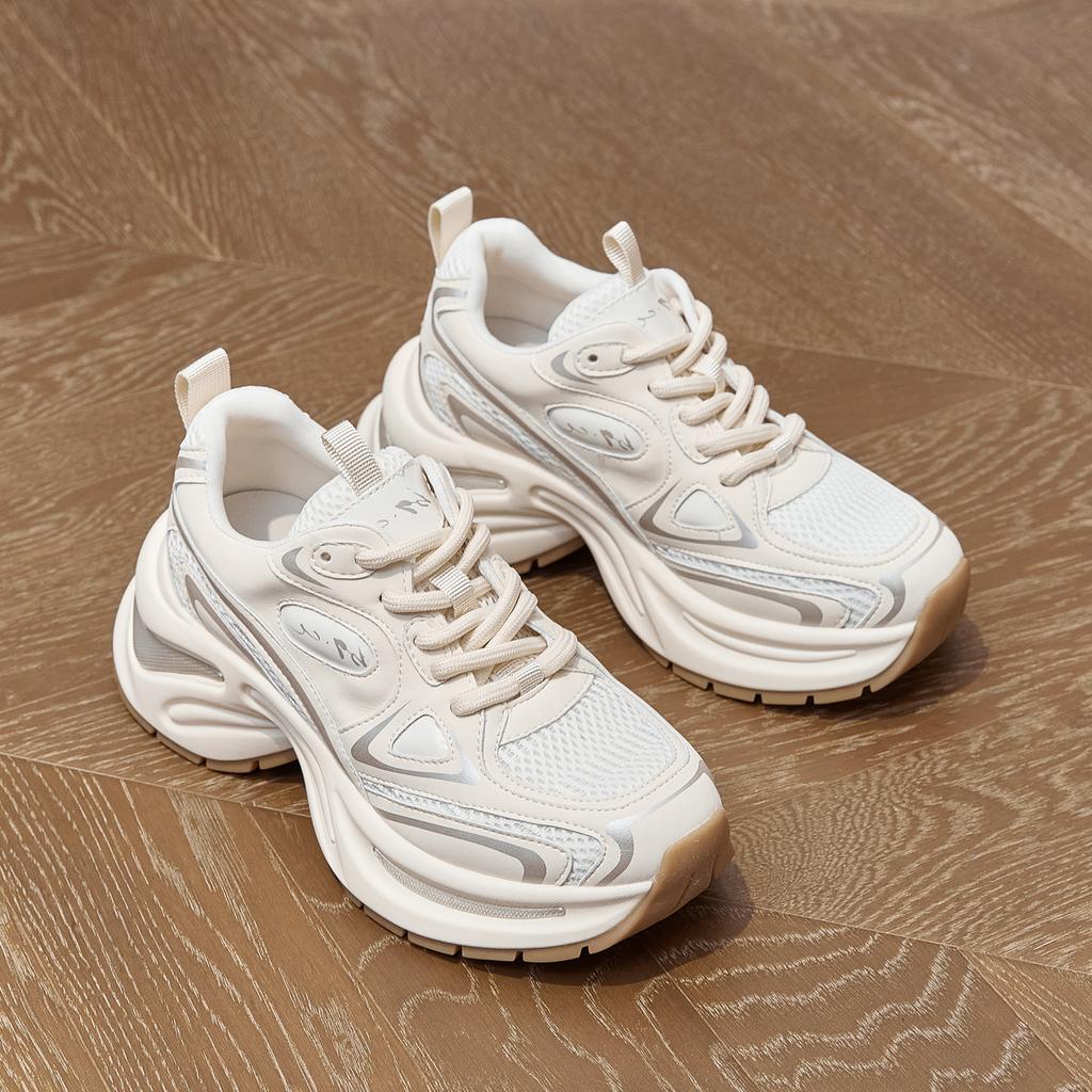 White dew silver shoes women's spring and summer new heightening retro platform casual sports shoes