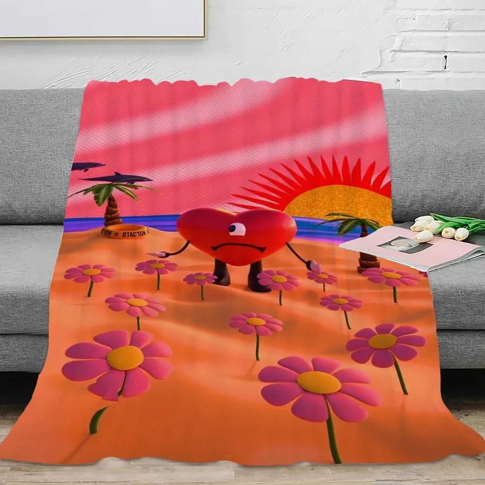 

Canvas Painting Blanket Bad Bunny Un Verano Sin Ti Flannel Blankets Pop Music Album Star Warm Throw Blankets for Travel Bedding 75x90cm