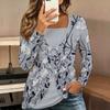 Tops for Women  Floral Print Long Sleeve Fake Two‑Piece Top Fall Casual Slim Pullover Women's Long Sleeve Top