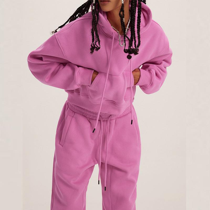 Women's Sweatshirt Set Fashion Hooded Round Neck Long Sleeve Top Casual Loose Warm Two-piece Set