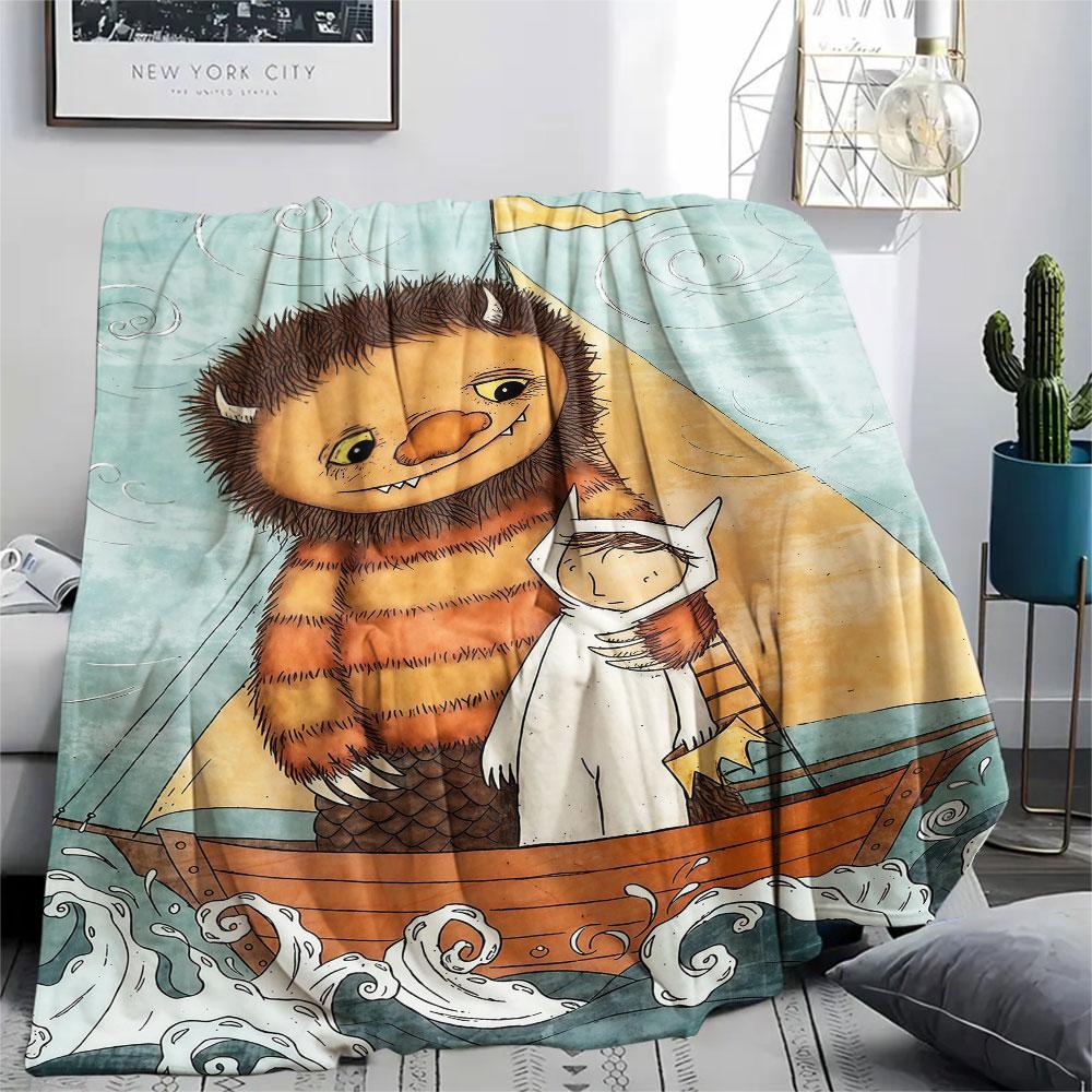 1PC Where the Wild Things Are Patterned Flannel Blanket Suitable For All Seasons for Home Decor Warmth and Comfort Gifts Holiday Present
