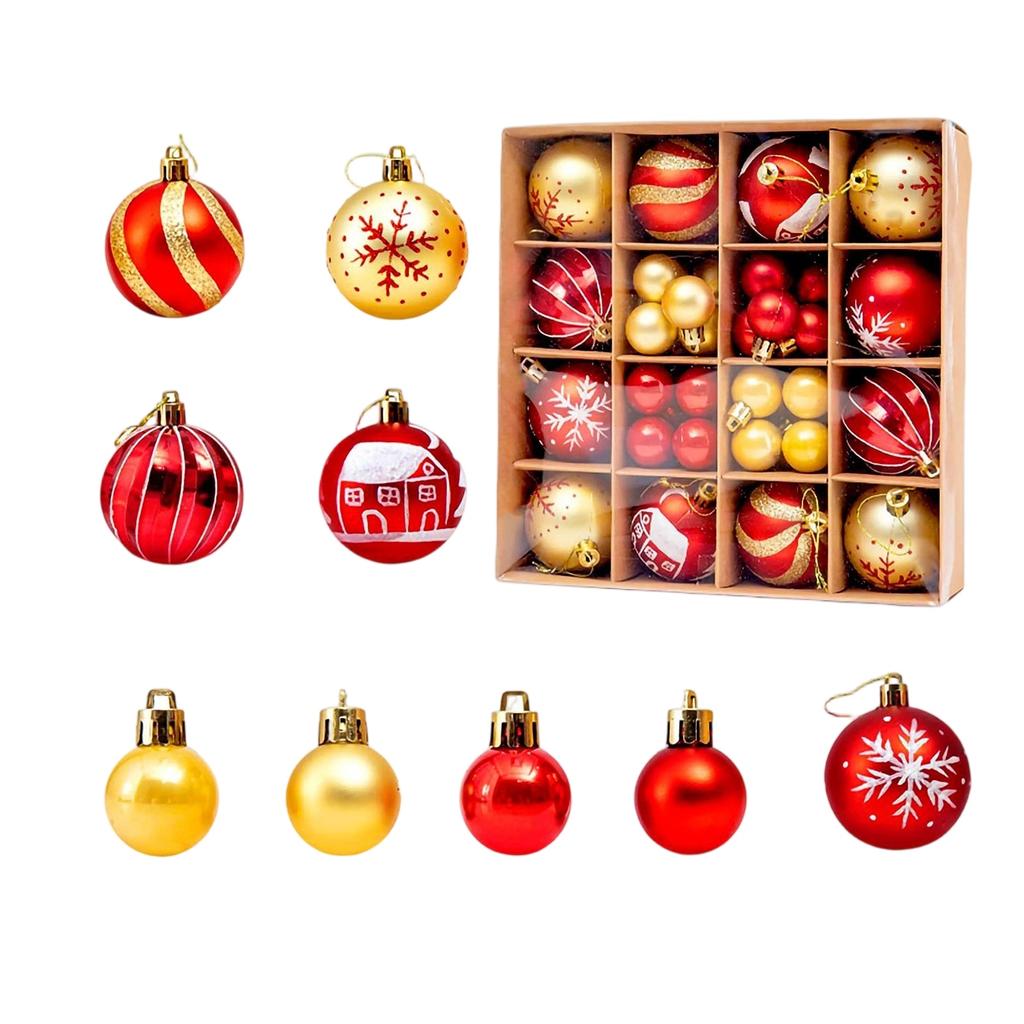 44pcs Christmas Tree Ornament Plastic Ball Decorations For DIY Crafts And Painted Designed Boxes Pendant