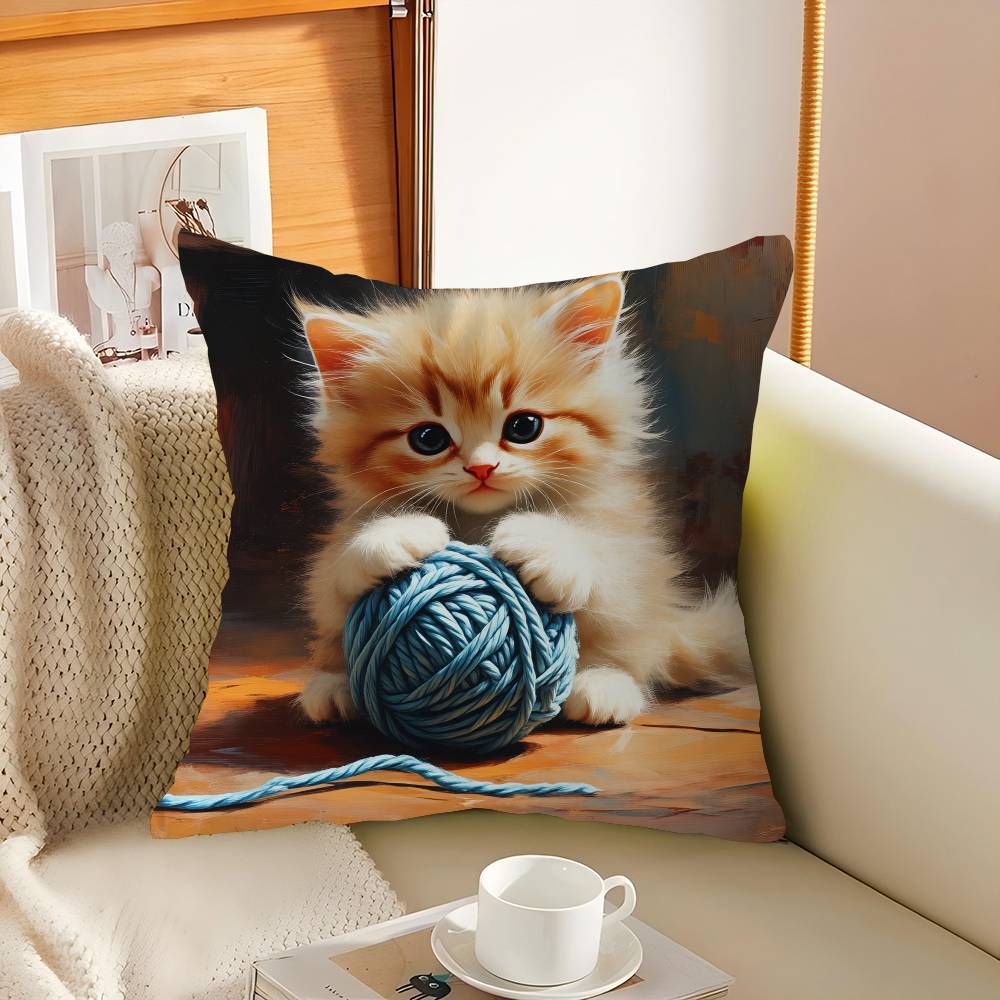 

A Charming Cute Cat Cushion Cover Pillow Cover Decor Pillowcase Printed Cushion Case For Couch 16x16Inch