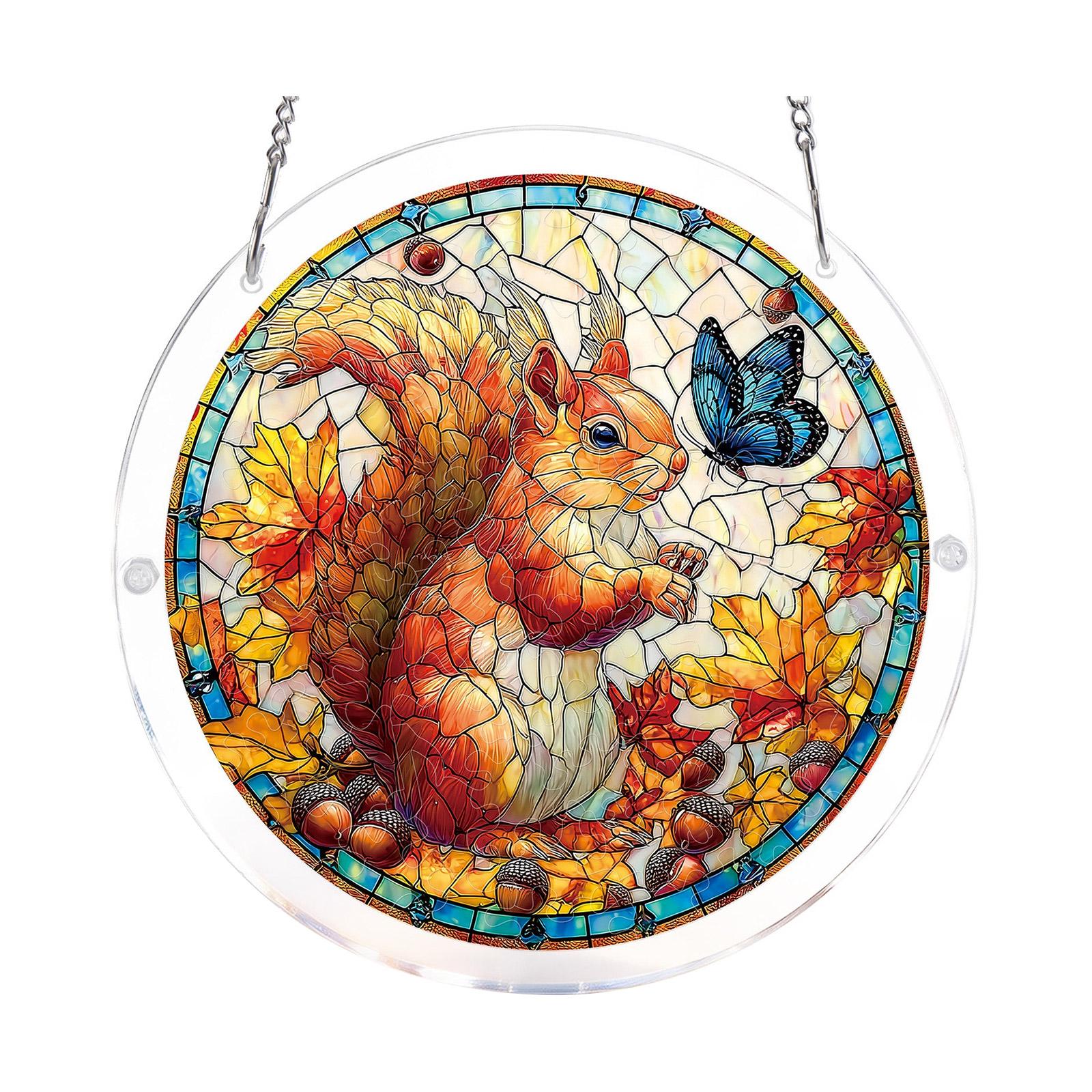 Acrylic Suncatcher Window Hanging Decoration 2D Round Shape with Leaf Pattern Stained Glass Style Home Ornament One Size