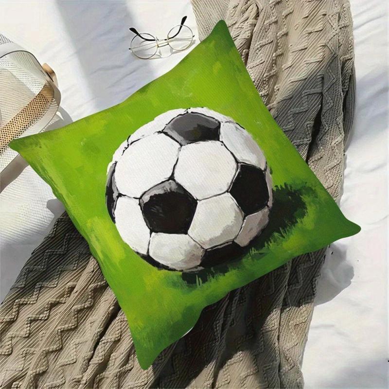 Soccer Themed 3D Football Print Double-Sided Throw Pillow Cover, Decorative Cushion Case For Man Cave And Game Room