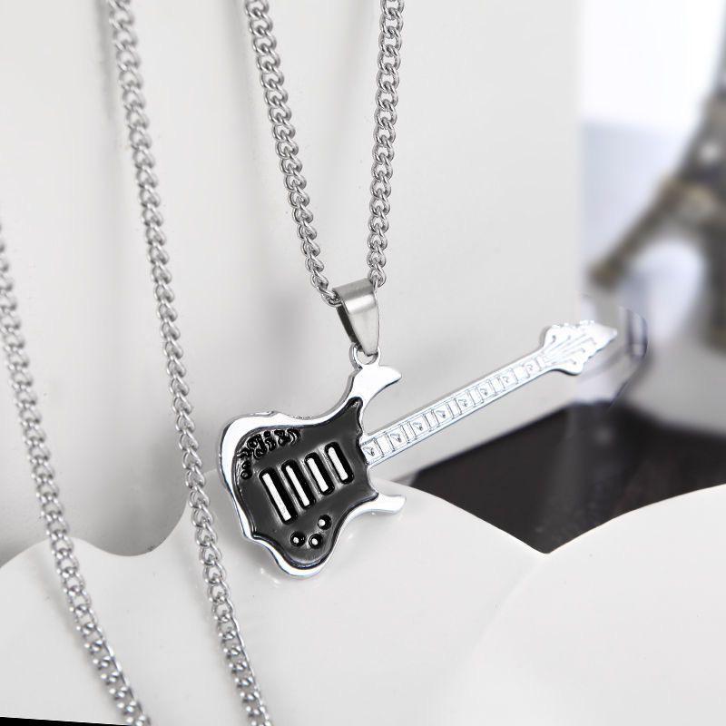 Creative Hip-Hop Men's Titanium Guitar Pendant Necklace - Trendy Stainless Steel Street Jewelry Accessories