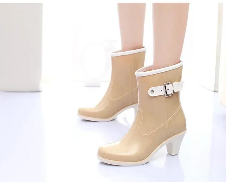 Dames Regen Enkellaarsjes Dames Waterdicht Dames Sneeuwlaars Vrouwelijk Antislip Hoge Hak Mode Waterschoenen Botas Mujer