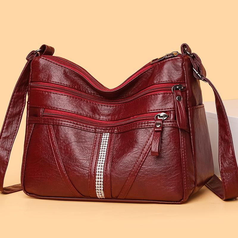 Odinė kryžinė rankinė su daug kišenių moterims, vintažinė, skirta kasdienai, ant peties, vidutinio amžiaus mamai, tinkama kasdieniam važiavimui į darbą, darbui, apsipirkinėjimui