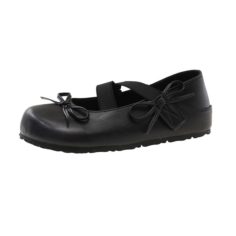 French Bow Shallow Mouth Mary Jane Women's Shoes 2025 New Small Fragrant Style with Skirt Inner Height Increase Small Leather Shoes