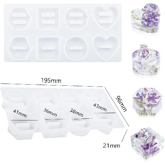 FineInno Ring Holder Resin Mold,8 Cavity Ring Stand Silicone Molds for Epoxy Resin, Heart,Round,Square Hexagonal Molds for DIY Ring Jewelry Display