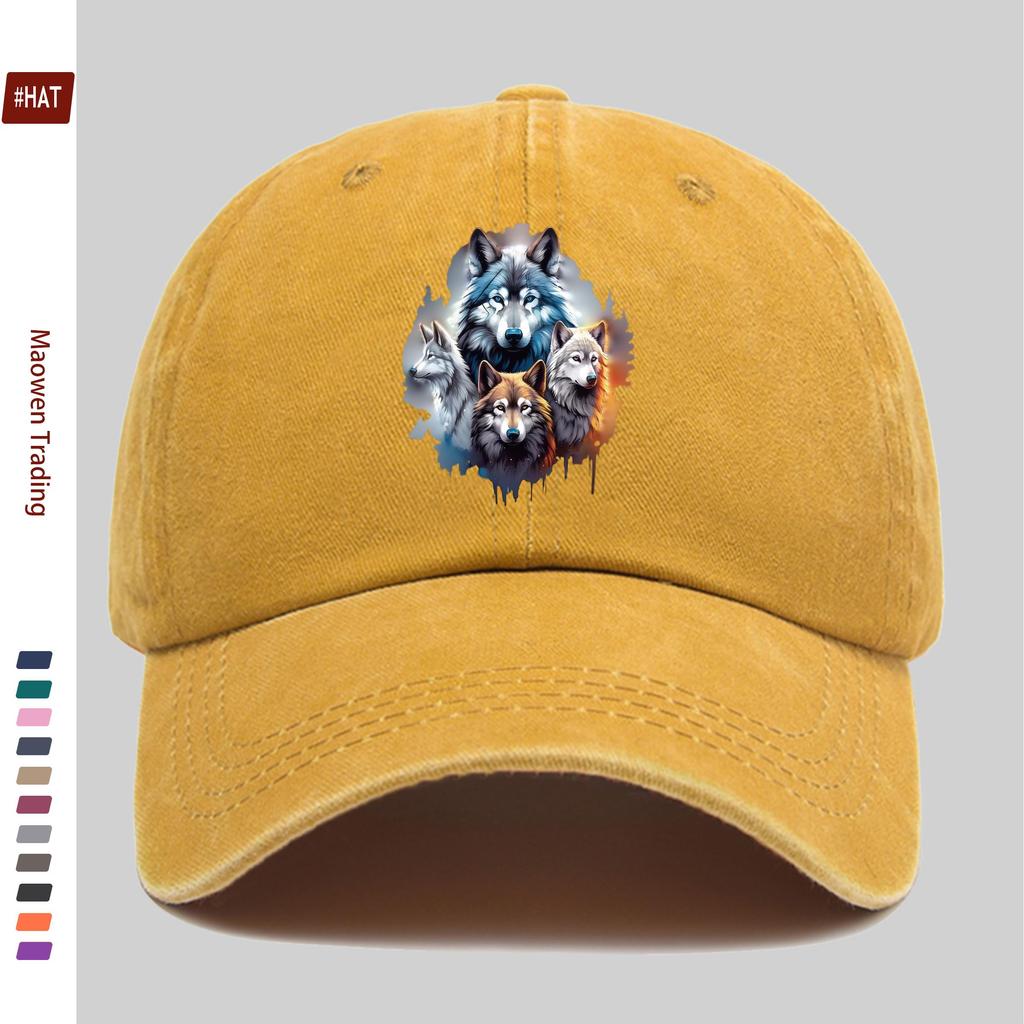 pc Four Wolves in the Jungle Print Baseball Cap with Forest Print Design Sun Hat Hunting Decorative Hat Adjustable Strap Mul