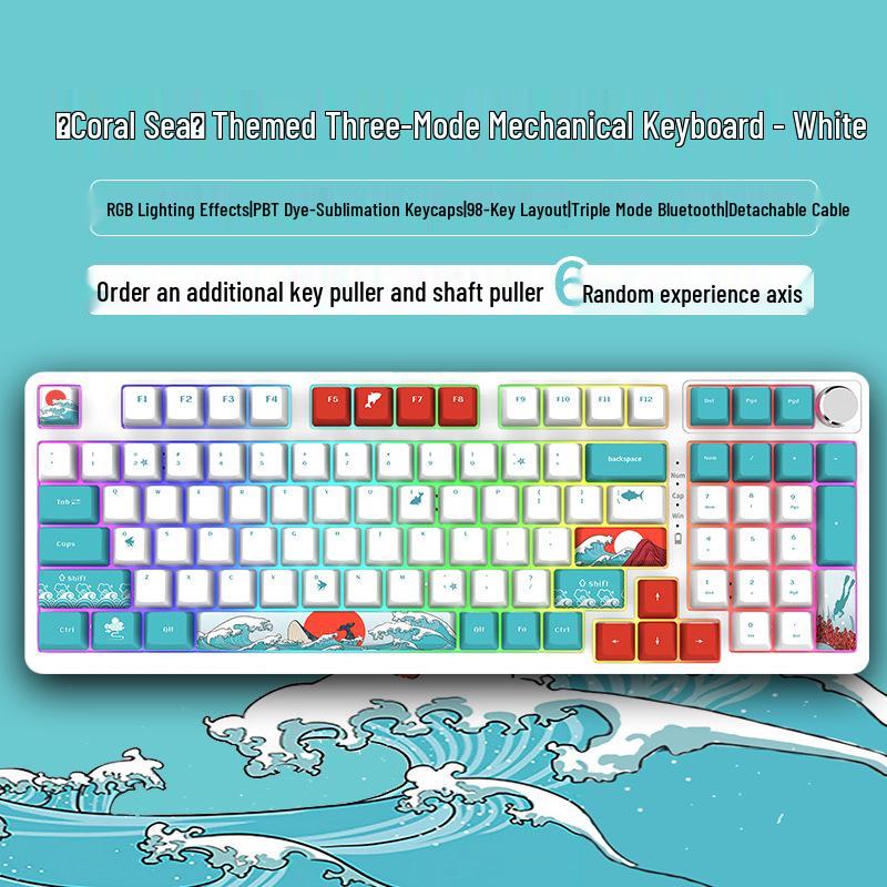 98-Key Wireless Bluetooth Three-Mode Mechanical Keyboard - Gaming, Esports, Office, PBT Transparent DIY Customization