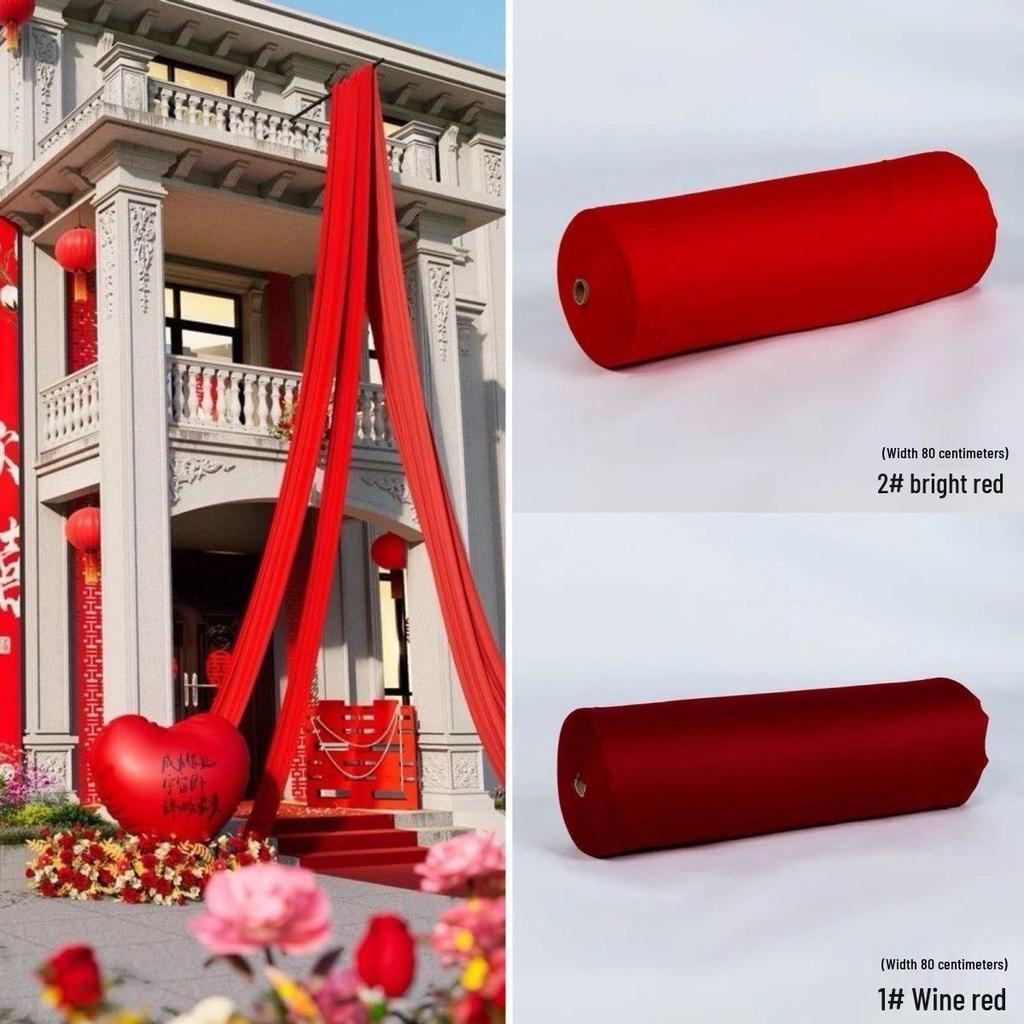 Red Elastic Milk Silk Wedding Decoration Cloth for Stair Railings, Hallway, and Indoor Ceilings