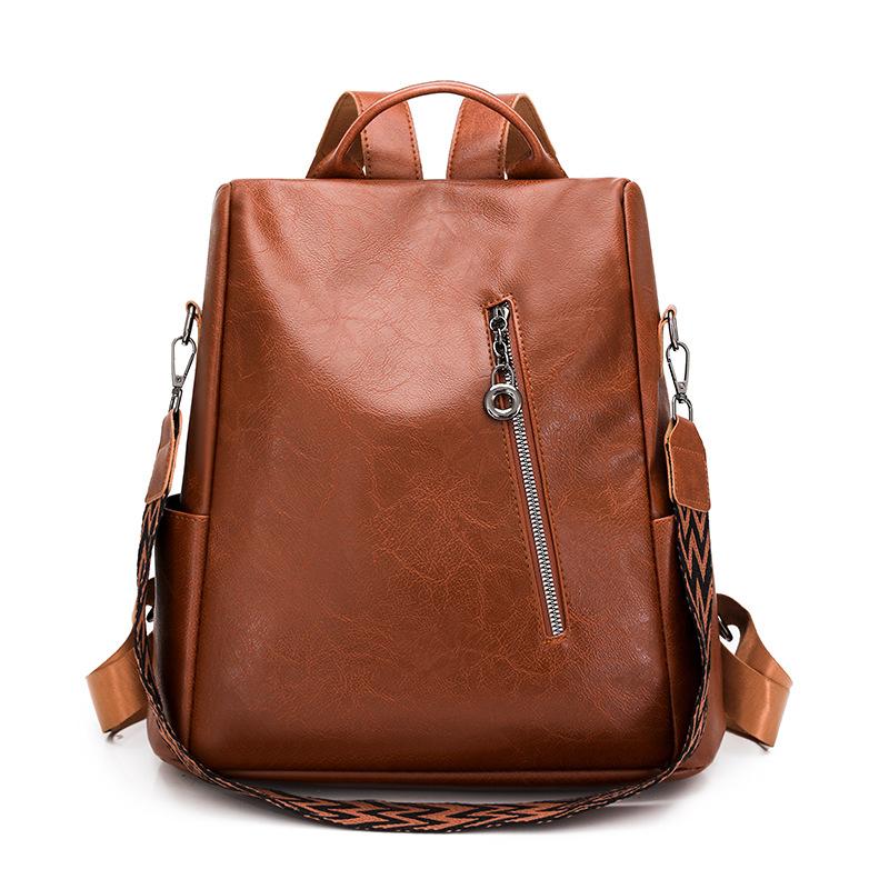 Stylish Leather Women Backpack Casual Travel School Bag with Front Zipper Pocket