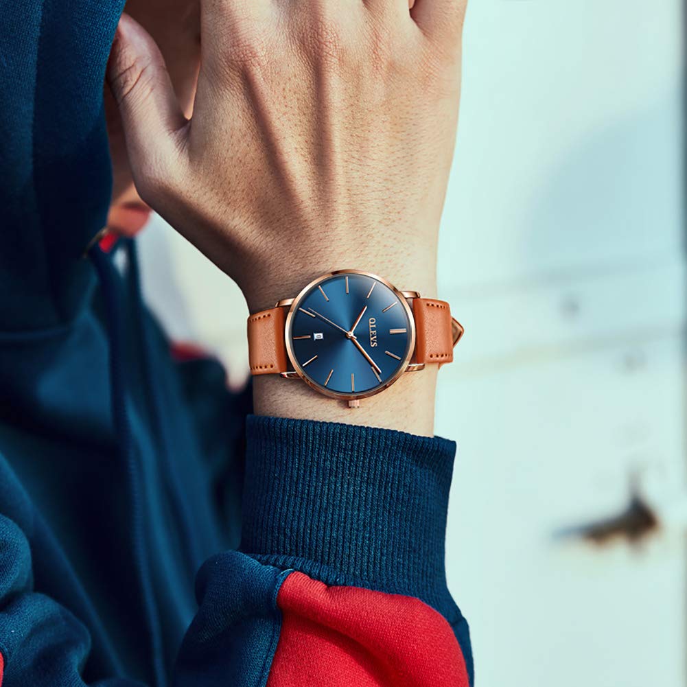 Men's Ultra-Thin 6.5mm Watch, Simple, Fashionable, Casual, Business Watch with Japanese Quartz Movement, 40mm Dial, Genuine Leather Band, Unisex