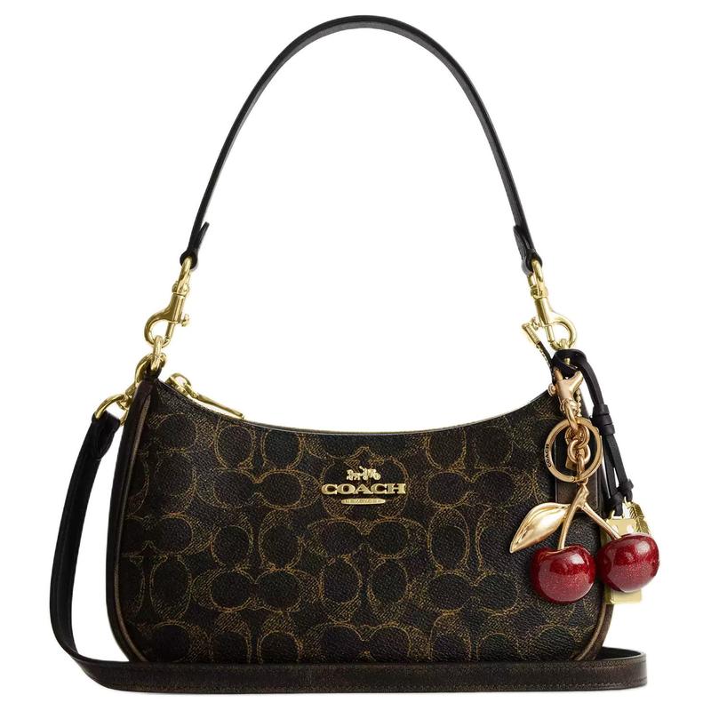 Coach Borsa a Spalla Teri 24 Classica Monogramma Ecopelle e Pelle di Vitello Media Donna Marrone
