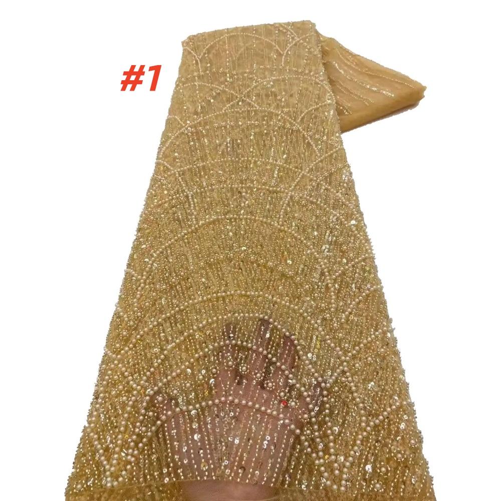 Newest Elegant African Beaded Lace Tulle Fabric 2025 French Sequins Embroidery Lace Fabric For Dresses Wedding Women Material
