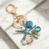 Keychain Pendant Ocean Style Starfish Shell Design Key Chain with Rhinestones Imitation Pearls Bags Backpacks Decorative Accessory