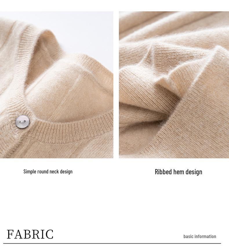 Elegant & Chic: Women's 25% Cashmere Button-Up Knit Sweater - Versatile Round Neck Base Layer