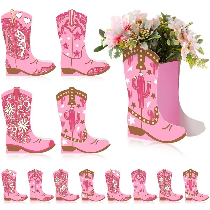 Latests Models Western Cowgirl Boots Flower Boxes Centerpiece Gift Box Shape Party Decoration Rodeo Table Decor Boot Vase