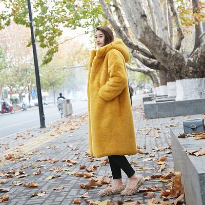 Autumn and Winter Thick Long Hooded Loose Over The Knee Coat Female Plush Coat