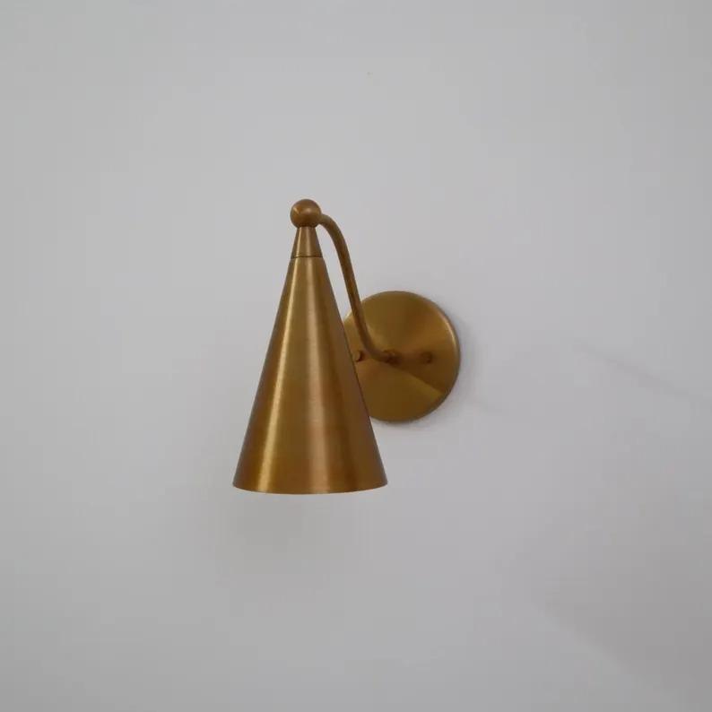 Talian Style Mid Century Wall Light Sconce - Raw Brass Finish with Matte White Cone Shade Fixtures - Bedroom Lights Fixture - Vanity Lamps