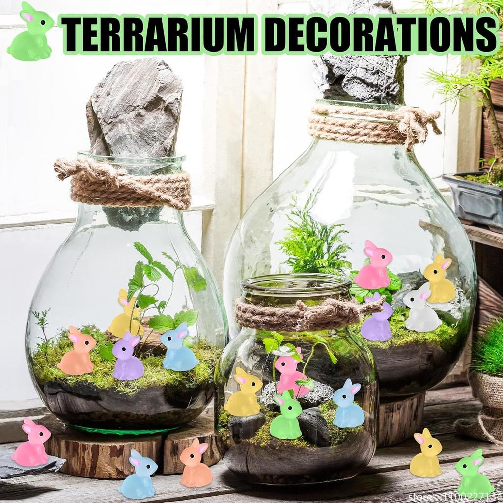 50Pcs Luminous Mini Resin Bunny Tiny Plastic Rabbits Glow In The Dark Miniature Bunnies Figurines For Fillers Fairy Garden