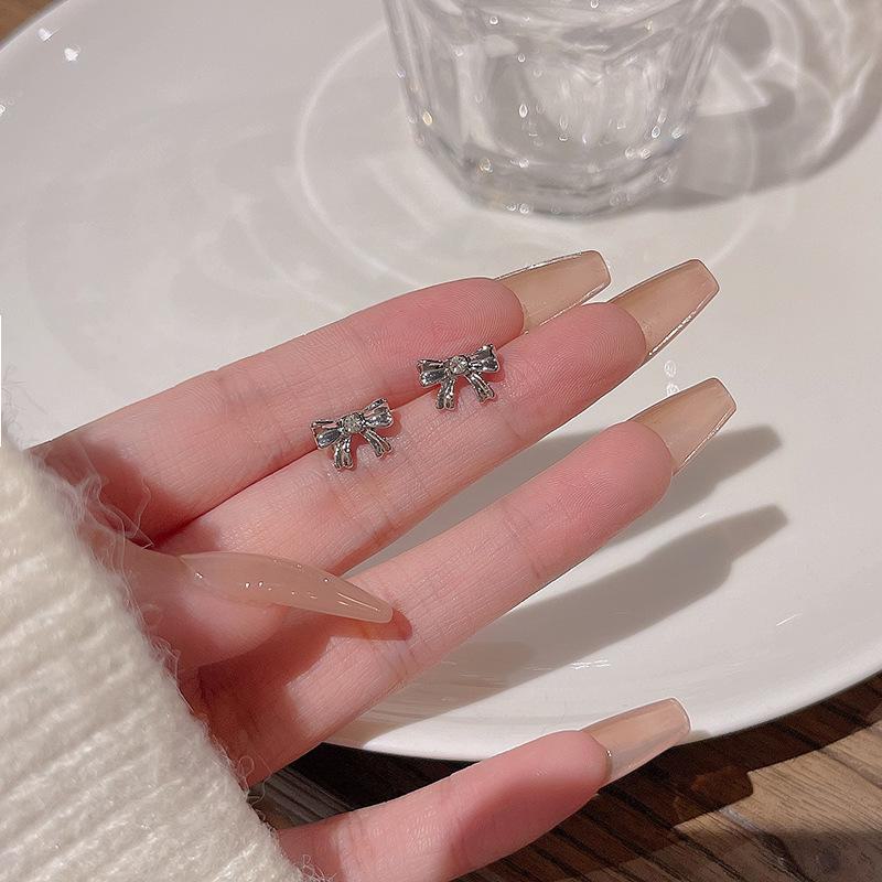 Exquisite S925 Silver Bow Earrings - Korean Micro-Inlaid Design