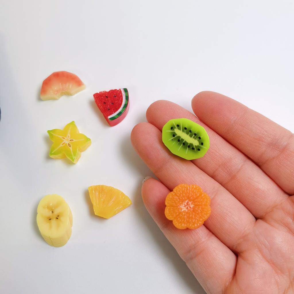 100Pcs Miniature Slice Fruit Orange Watermelon Resin Ornaments DIY Craft Desktop Decoration Doll House Kitchen Food Resin Decor