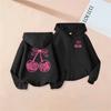 Cherry Print Zipper Hooded Women's Spring and Autumn Loose Back Large Pattern Cardigan Sweatshirt