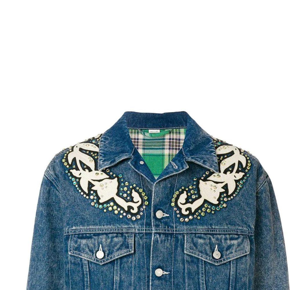 Giacca di jeans GUCCI con stampa logo e applicazioni floreali Stagione Precedente 519928-XRA75-9462