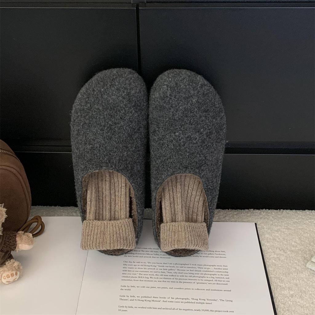Fleece Birkenstocks women's thick-soled half-towed fluffy slippers women wear a pedal bag head towing