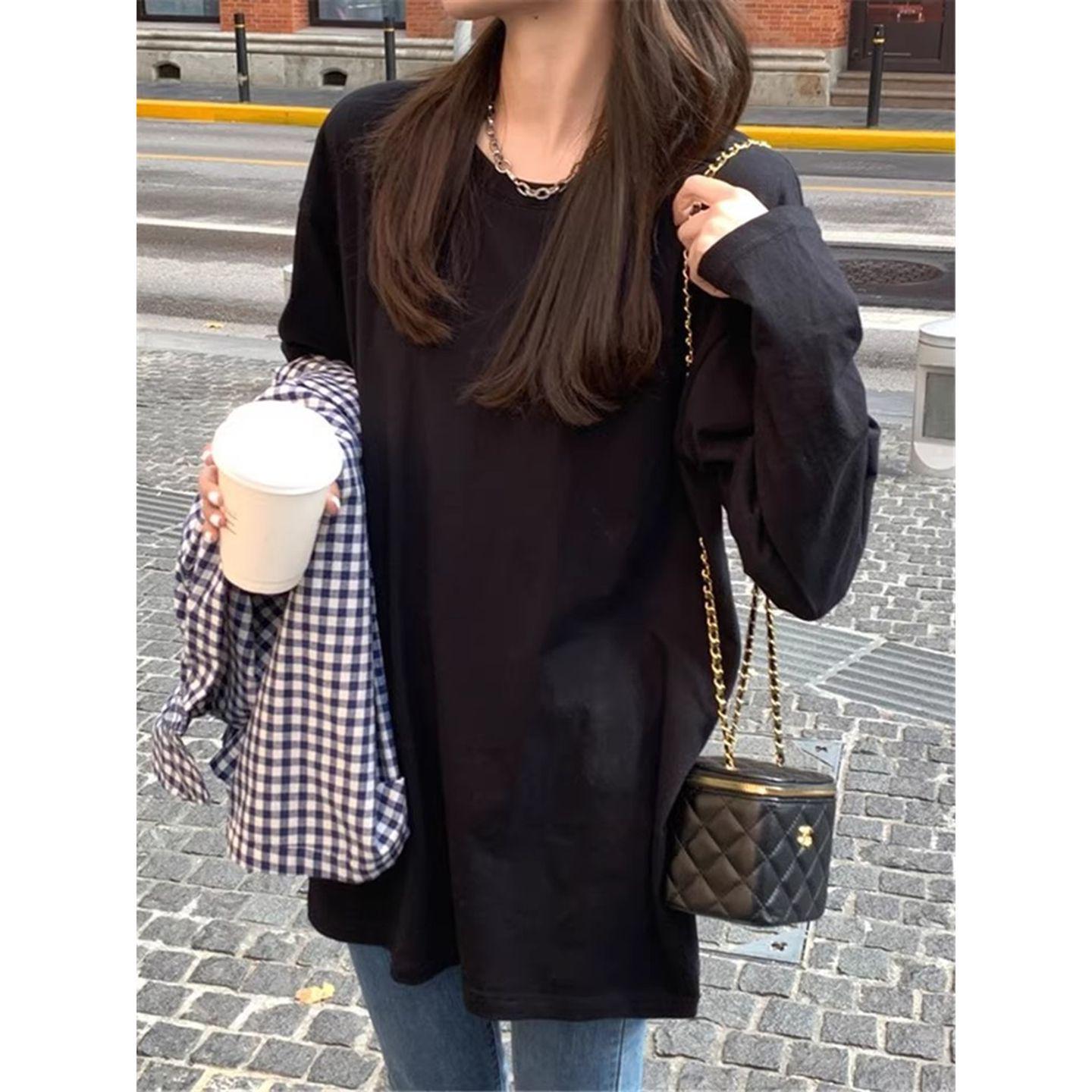 

Women s Pure Cotton Long-Sleeve Mid-Length White Hoodie, 2026 Spring/Autumn Butt-Covering Base Layer Top Small чёрный