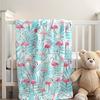 1 Stück Tropischer Flamingo & Palmenblatt-Print Flanelldecke - Zartrosa & Türkisblau Ganzjahres-Kuscheldecke, Leichte Bettdecke
