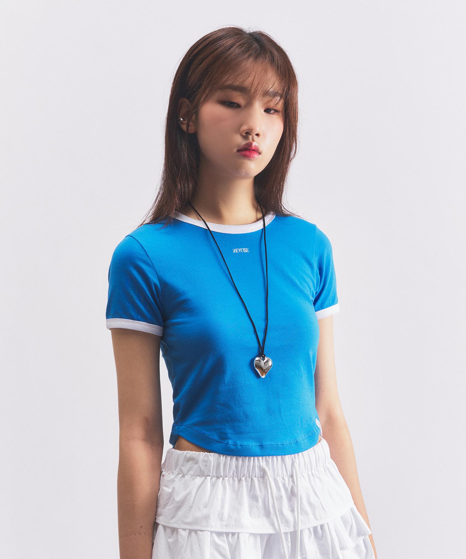 Nil Rise Basic Semi-Crop Ringer T-Shirt Blue S