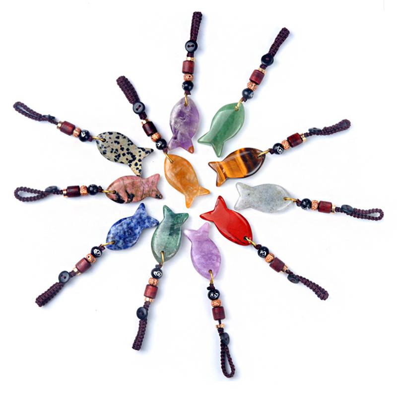 1PC Handmade Fish Keychain Boho Style Keychain Natural Crystal Agate Jewelry Crystal Keychain 38x20mm