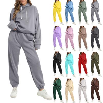 Women's Two-Piece Long Sleeve Hooded Drawstring Pullover Sweatshirt Long Pants Drawstring Sweatpants Set