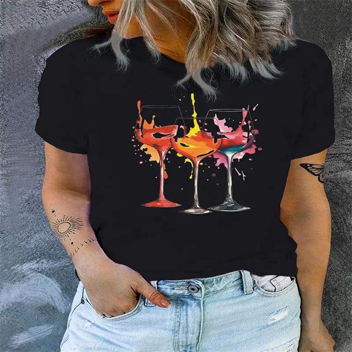 

Short-sleeved T-shirt European and American summer new women s fashion casual home commuting versatile round neck short-sleeved T-shirt 5XL чорний