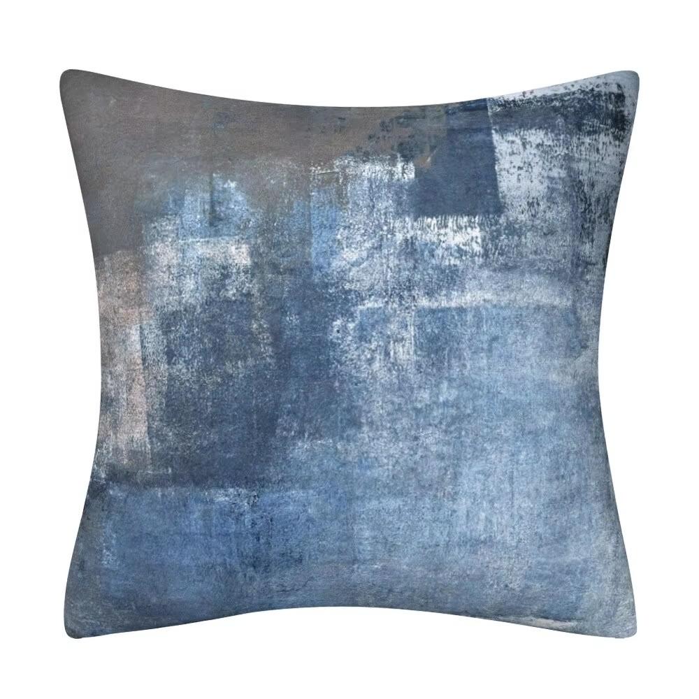 45X45CM Blue Gray Abstract Oil Painting Pattern Design Throw Pillow Cover Home Decoration Office Sofa Soft Pillows-Covers Trendy